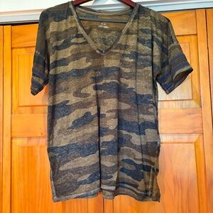 Lucky Brand Camo Burnout Women's T-Shirt Size Medium, V-Neck